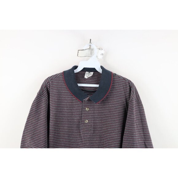 Vintage 90s Columbia Golf Mens Medium Faded Spell Out Striped Knit Polo Shirt - Picture 2 of 14
